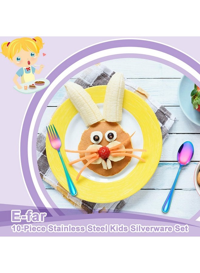 E-far 10-Piece Rainbow Toddler Utensils, Kid Stainless Steel Silverware Set, Children Safe Forks and Spoons Set for Self Feeding, Healthy & Non-Toxic, Mirror Polished & Easy to Clean - Image 3