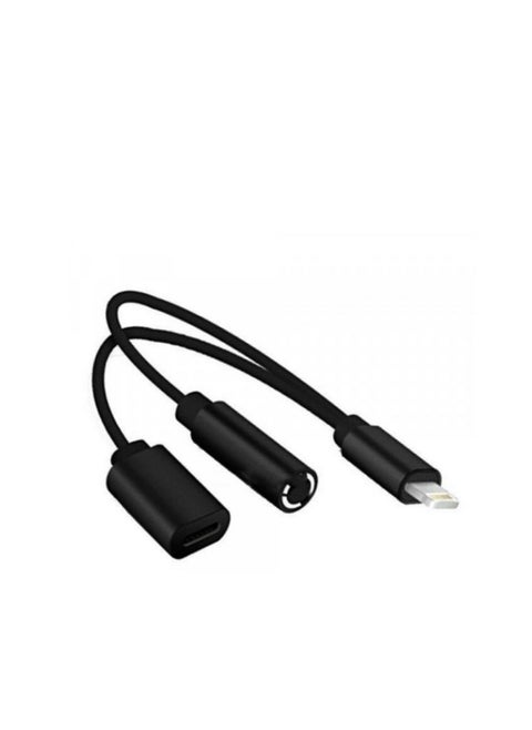 2-In-1 Lightning Adapter With Dual Lightning Audio And Charging Splitter Cable Black