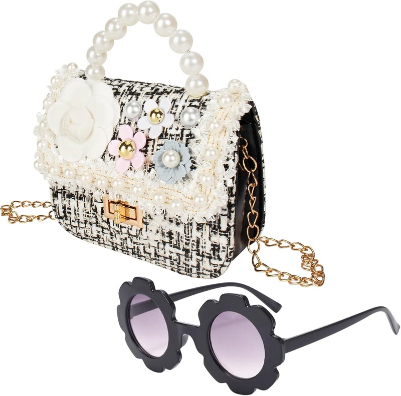 Forwe Store Little Girls Toddler Crossbody Purse with Pearl Flowers Mini Cute Princess Handbags Shoulder Chain Bag - Image 1