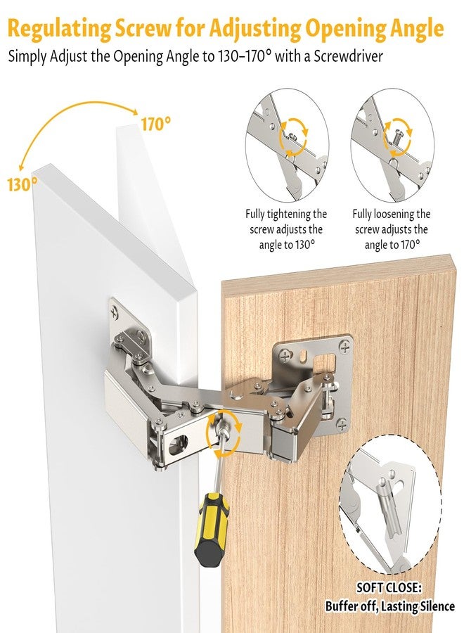 Chibery 2 Pack 170 Degree Soft Close Cabinet Hinges, Slow Smooth Hidden Frameless Lazy Susan Hinge, Concealed Hardware Surface Mount, Lid Support Trap Door, Self Closing for Corner, Kitchen Cupboard - Image 4