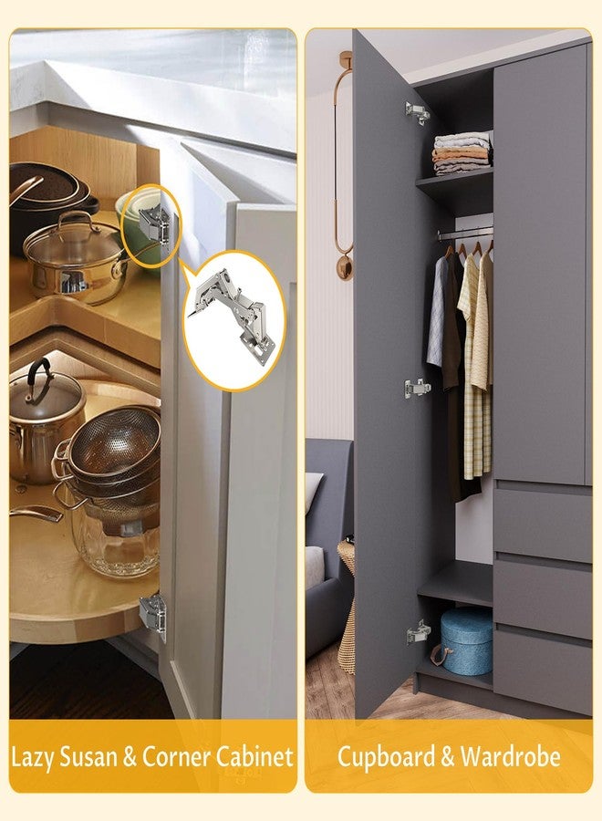 Chibery 2 Pack 170 Degree Soft Close Cabinet Hinges, Slow Smooth Hidden Frameless Lazy Susan Hinge, Concealed Hardware Surface Mount, Lid Support Trap Door, Self Closing for Corner, Kitchen Cupboard - Image 3
