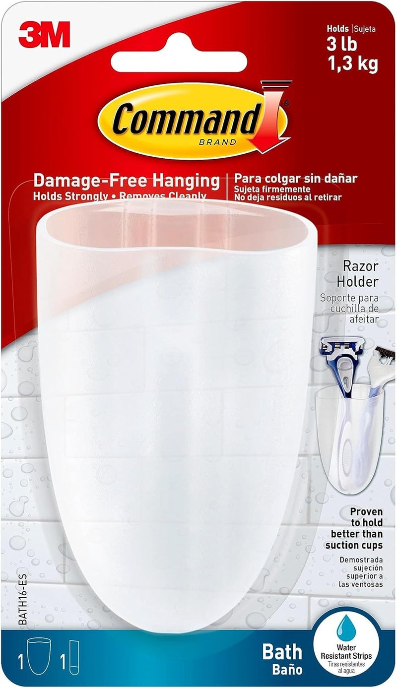 Command Bath Razor Holder, Clear Frosted, 1-Holder, 1- Water-Resistant Strip, Organize Damage-Free - Image 1
