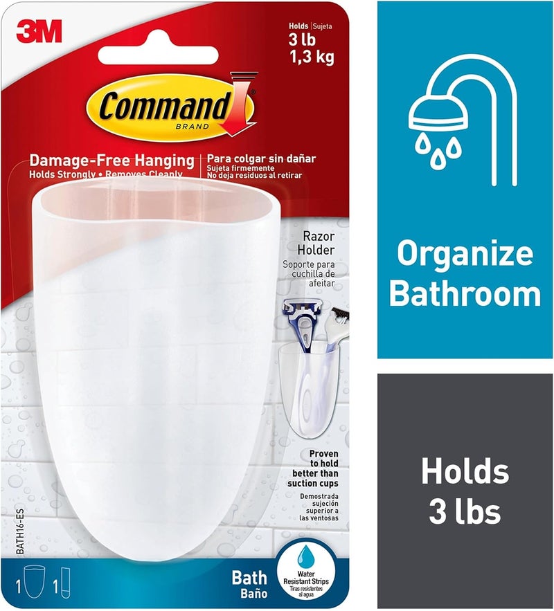 Command Bath Razor Holder, Clear Frosted, 1-Holder, 1- Water-Resistant Strip, Organize Damage-Free - Image 2