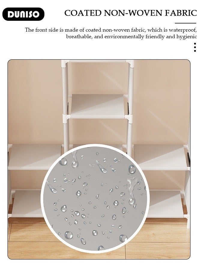 DUNISO Portable Wardrobe Closet Clothes Organizer Large Capacity Storage With Reasonable Zoning ， Storage Shelf with  Non-Woven Fabric,6 Storage Shelves, 2 Hanging Sections，Durable and Easy to Assemble Storage Unit for Bedding - Image 4