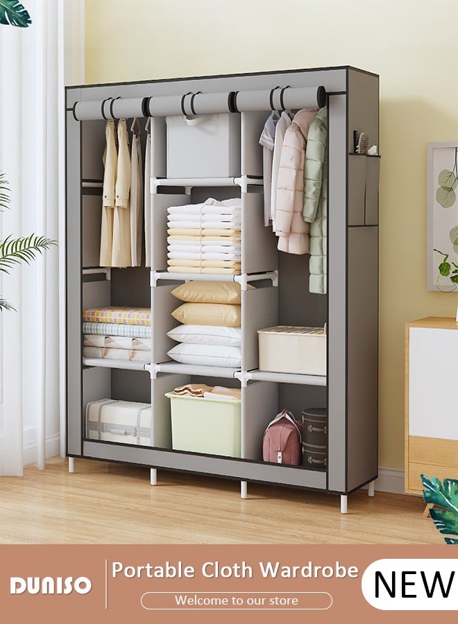 DUNISO Portable Wardrobe Closet Clothes Organizer Large Capacity Storage With Reasonable Zoning ， Storage Shelf with  Non-Woven Fabric,6 Storage Shelves, 2 Hanging Sections，Durable and Easy to Assemble Storage Unit for Bedding - Image 1