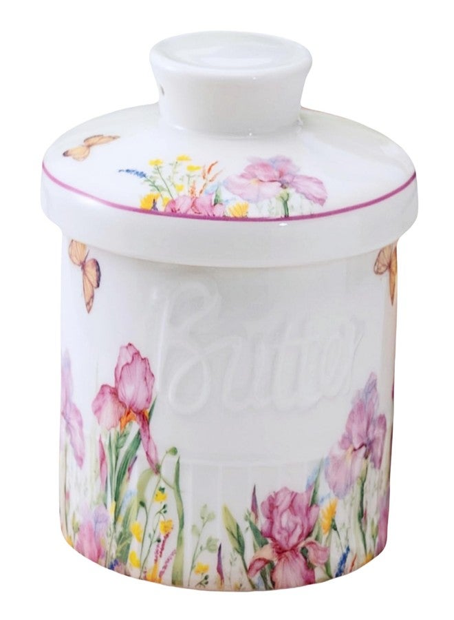 HAN SHENG Ceramic Butter Dish with Lid Butter Crock Butter Keeper Butter Container Butter Holder with Floral Decor Home Kitchen Gift Butter Storage - Image 1