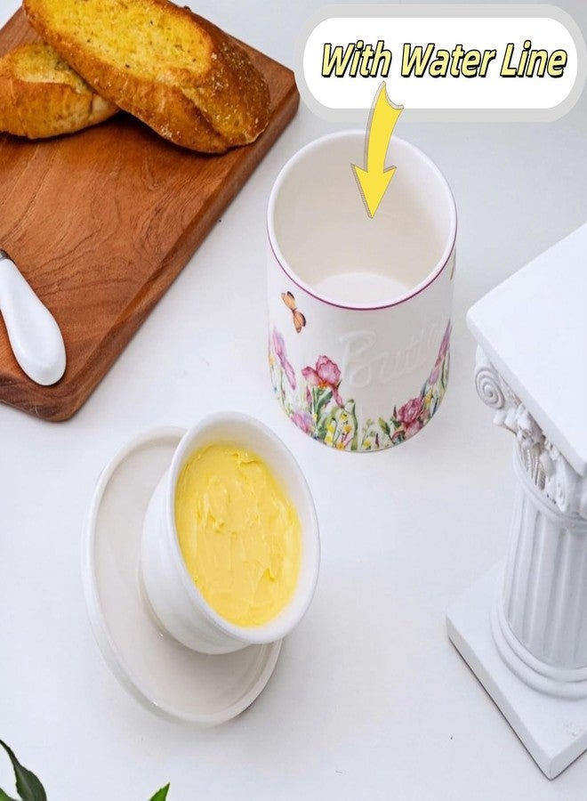 HAN SHENG Ceramic Butter Dish with Lid Butter Crock Butter Keeper Butter Container Butter Holder with Floral Decor Home Kitchen Gift Butter Storage - Image 3