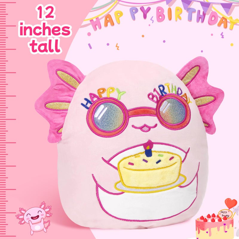BSTAOFY Happy Birthday Axolotl Soft Plush Pillow Cute Axolotl Stuffed Animal Birthday Party Decorations Home Decor Birthday Gift for Toddler Kids Girls 12'' - Image 5
