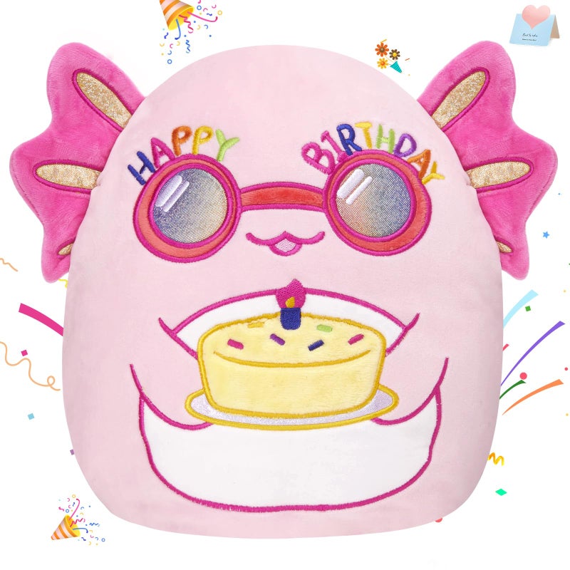 BSTAOFY Happy Birthday Axolotl Soft Plush Pillow Cute Axolotl Stuffed Animal Birthday Party Decorations Home Decor Birthday Gift for Toddler Kids Girls 12'' - Image 1