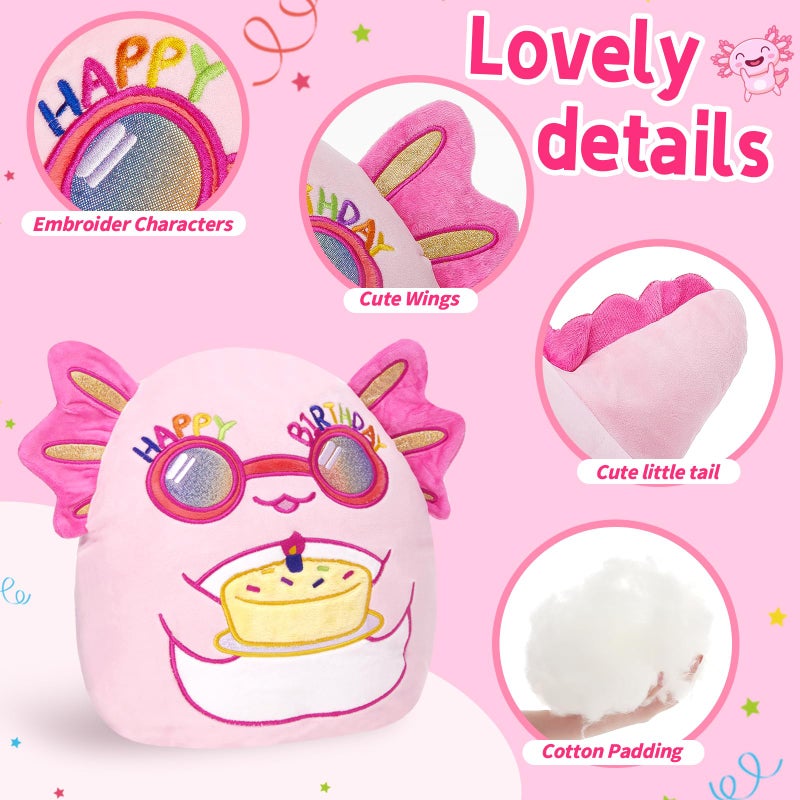 BSTAOFY Happy Birthday Axolotl Soft Plush Pillow Cute Axolotl Stuffed Animal Birthday Party Decorations Home Decor Birthday Gift for Toddler Kids Girls 12'' - Image 4