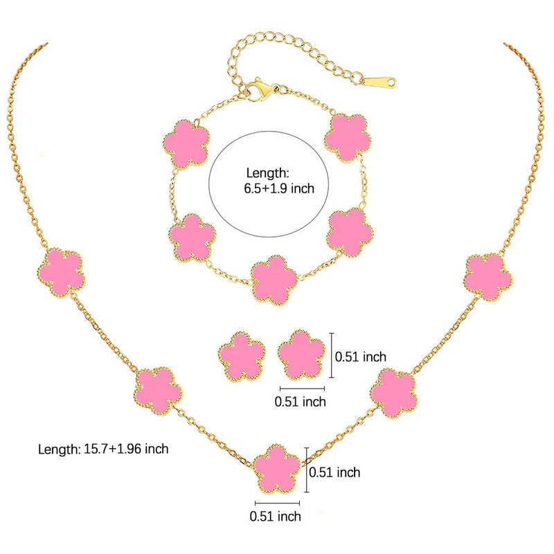 FLY FEI 18K Gold-Plated Four Leaf Clover Bracelet for Women,Adjustable lucky Bracelet Set Jewelry Gift-Hypoallergenic Charm for Birthdays, Wellness & Daily Wear(style07-pink set(3pcs)) - Image 5