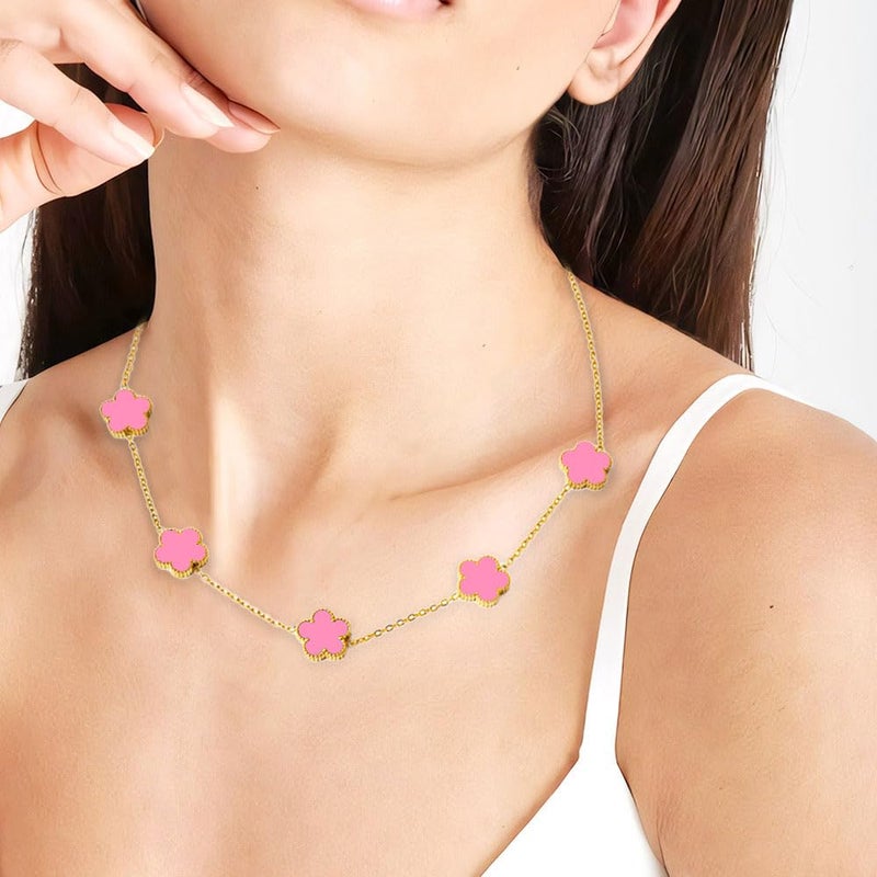 FLY FEI 18K Gold-Plated Four Leaf Clover Bracelet for Women,Adjustable lucky Bracelet Set Jewelry Gift-Hypoallergenic Charm for Birthdays, Wellness & Daily Wear(style07-pink set(3pcs)) - Image 4