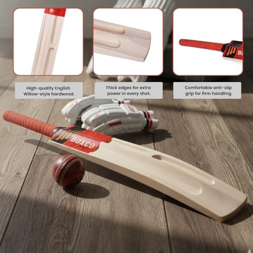 Boxco Velocity Cricket Bat with 3 Heavy Weight Tennis Cricket Balls, Full Size, Wooden - Image 2
