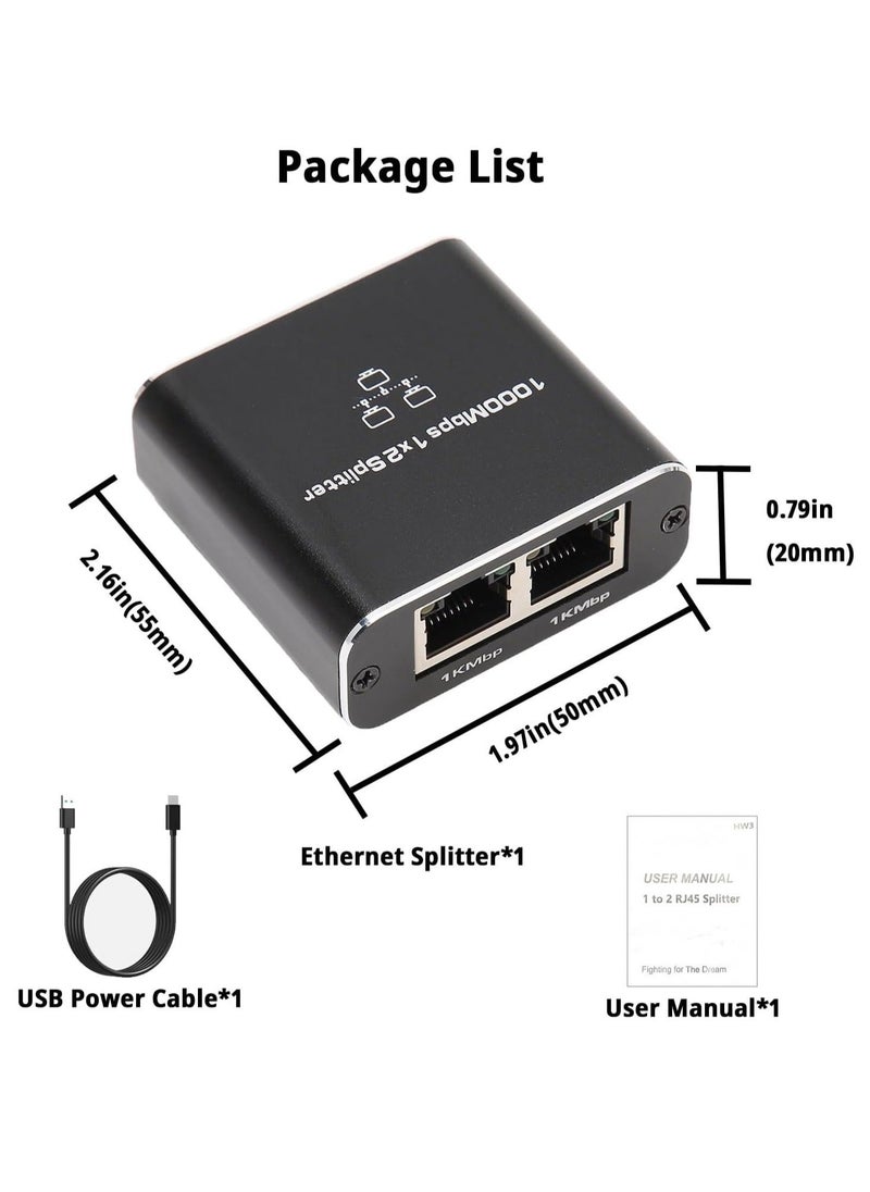 Generic - Ethernet Splitter 1 to 2 High-Speed 1000Mbps, Gigabit Ethernet Splitter, LAN Splitter with USB Power Cable, RJ45 Splitter for Cat5/5e/6/7/8 Cable【2 Devices Simultaneously Networking - Image 1