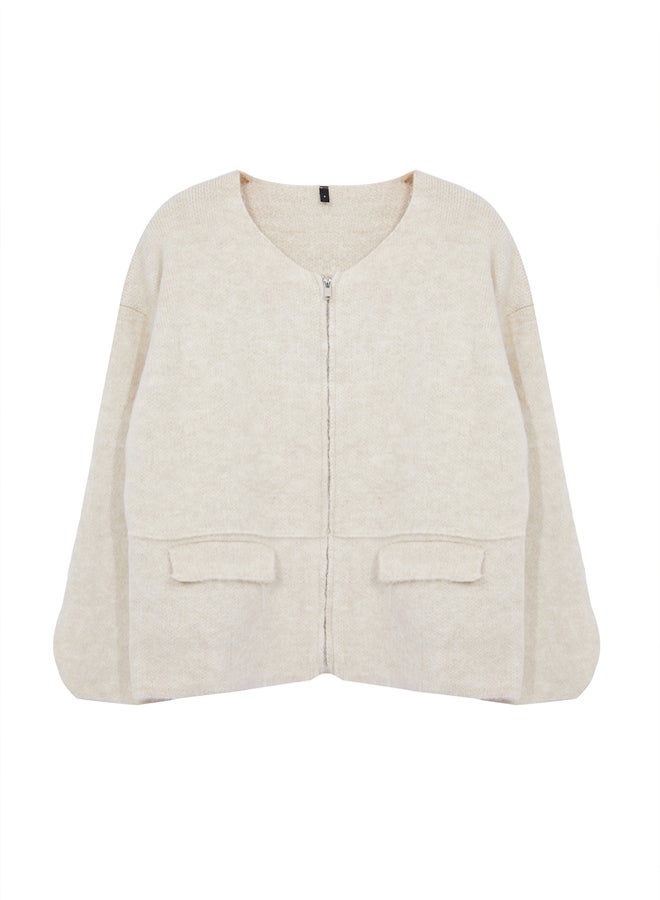 trendyol Stone Zipper Soft Textured Coat Look Knitwear Cardigan - Image 5