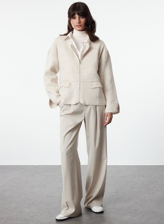 trendyol Stone Zipper Soft Textured Coat Look Knitwear Cardigan - Image 2