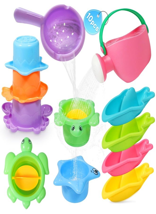 BAYMI 10PCS Baby Bath Toys for Kids Ages 1-3 - Easy-to-Clean Bathtub & Pool Water Toys for Toddlers 1-3 and Babies 12-18 Months, with Floating Boats, Stacking Cups and Pouring Fun - Image 1