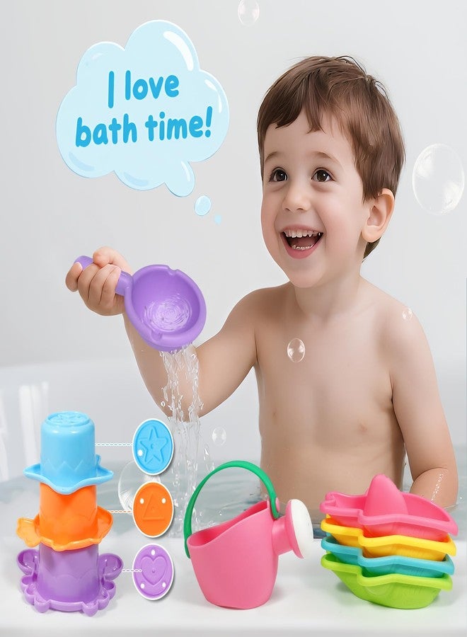BAYMI 10PCS Baby Bath Toys for Kids Ages 1-3 - Easy-to-Clean Bathtub & Pool Water Toys for Toddlers 1-3 and Babies 12-18 Months, with Floating Boats, Stacking Cups and Pouring Fun - Image 3