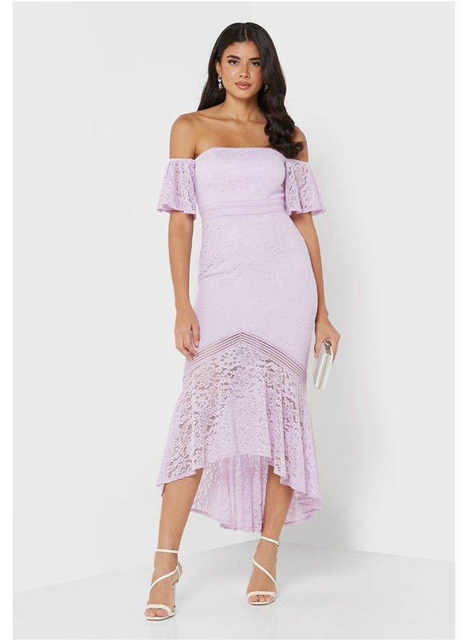 Little Mistress - Lace Trim Bardot Dress - Image 1