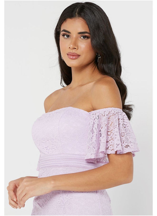 Little Mistress - Lace Trim Bardot Dress - Image 1