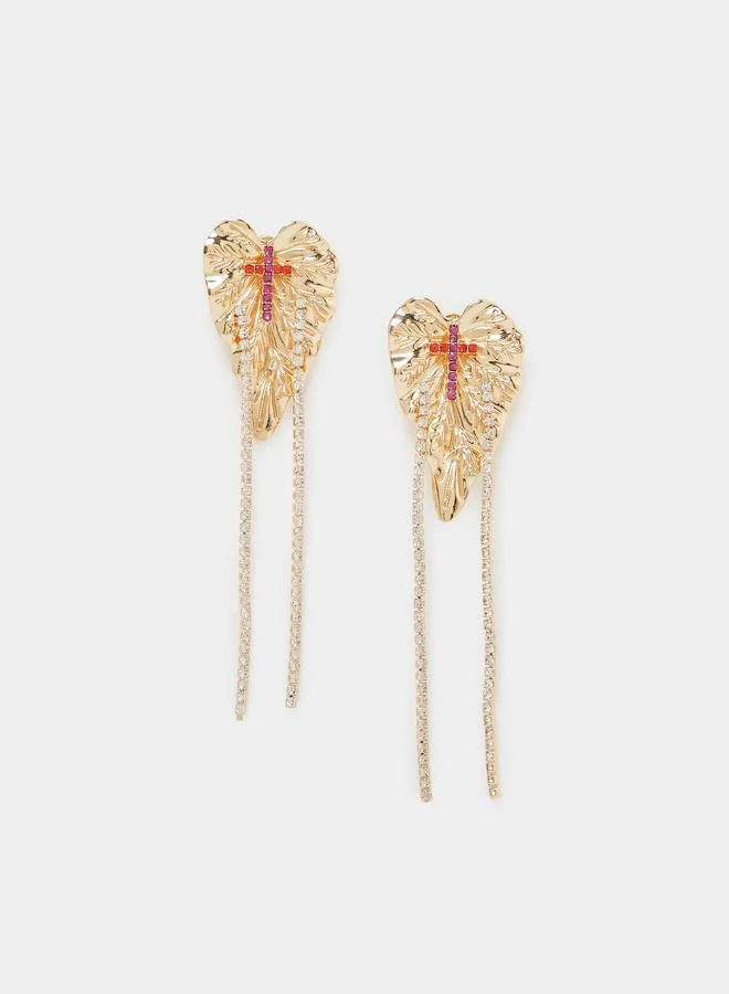 Styli Gold Tone Gemstone Leaf Dangler Earrings