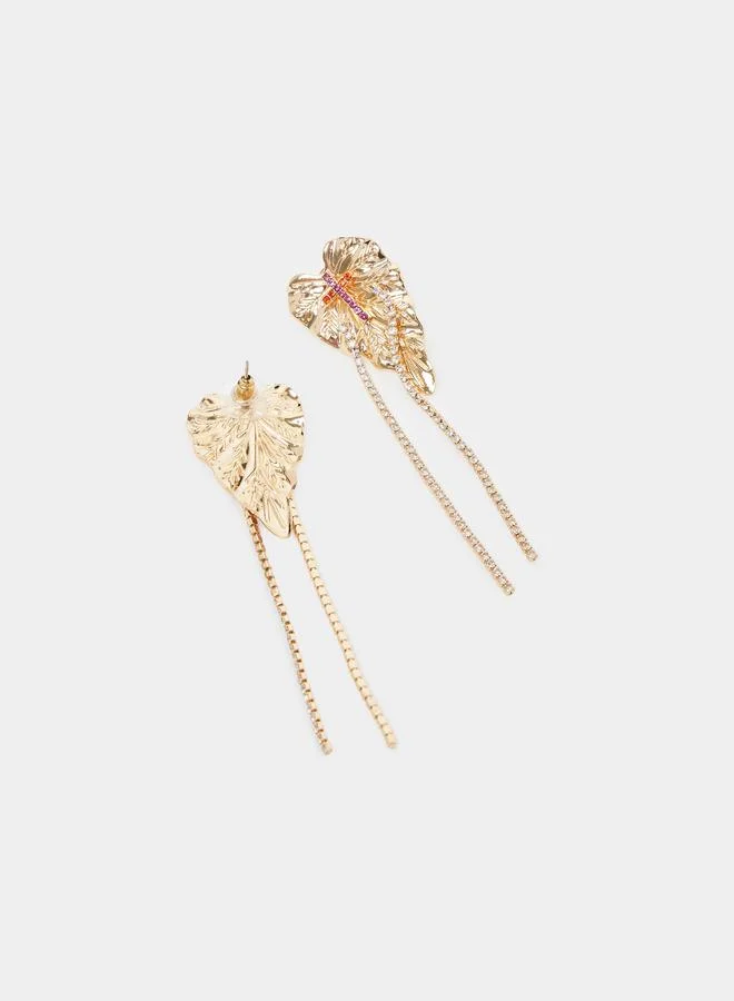 Styli  Gold Tone Gemstone Leaf Dangler Earrings for Women | Best Price UAE