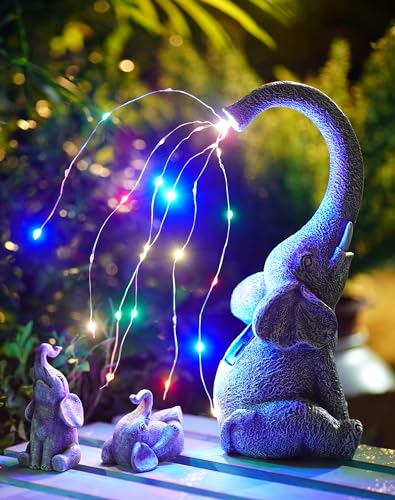 Goodeco Garden Elephant Statue Outdoor - Solar Watering Lights, Perfect for Yard, Patio, and Pathway Decor - Ideal Gardening Gifts - Image 1