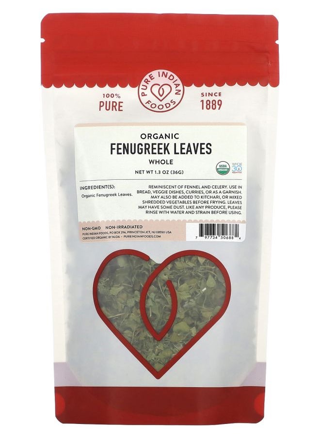 Pure Indian Foods - Organic Whole Fenugreek Leaves 1.3 oz (36 g) - Image 1