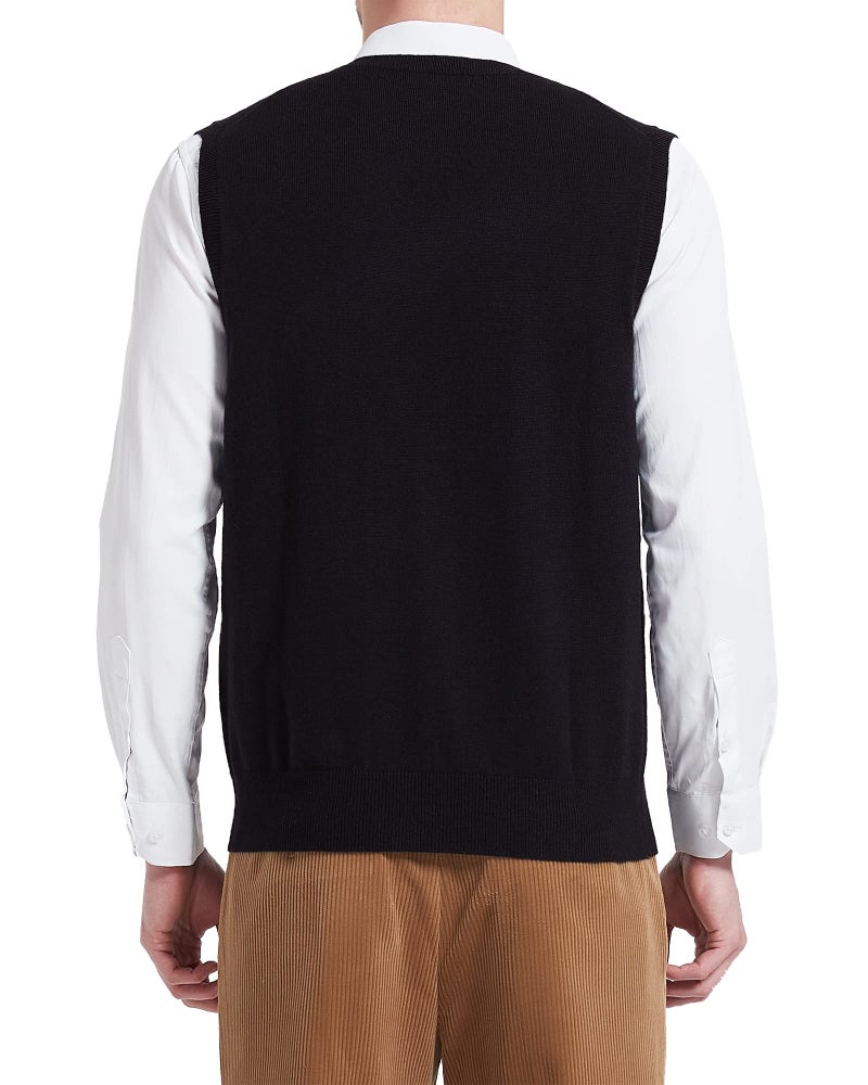 Kallspin Men's Wool Blended Vest Sweater Relaxed Fit V Neck Sleeveless Knitted Pullover (Black, Large) - Image 3