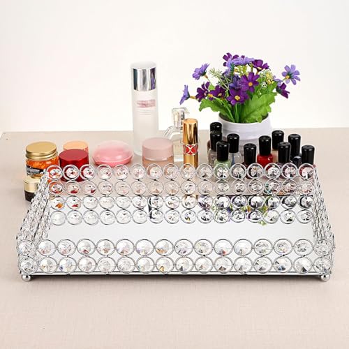 Marigold Stores Rectangle Clear Beaded Glass Crystal Rectangular Tray for Home Decor with Strong Metal Base & Reflective Mirrored Top/Home Decoration/Gift/Jewelry Organizer. - Image 2