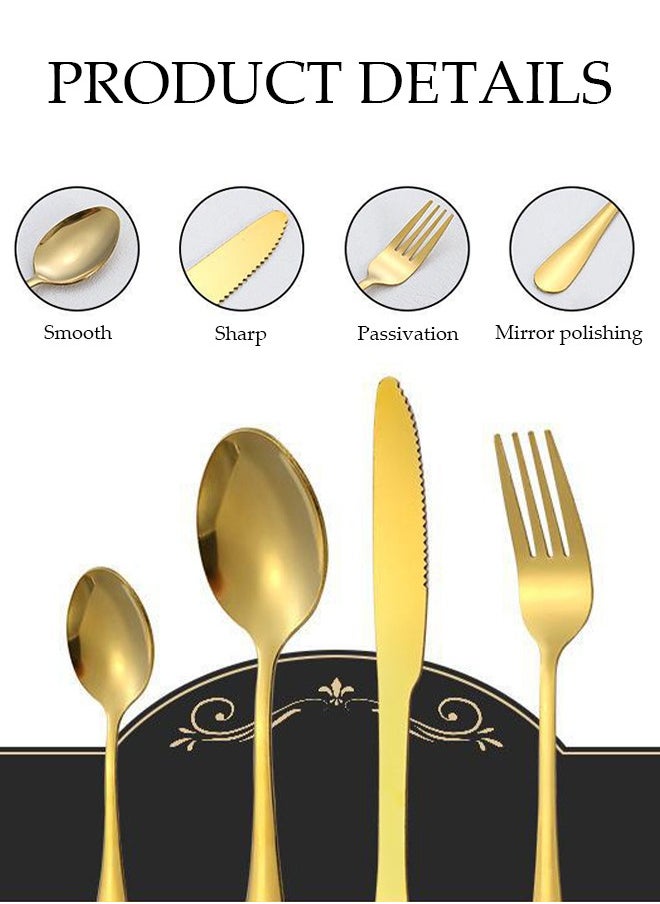 DUNISO 24 Pcs Stainless Steel Cutlery Set, Western Style Kitchen Utensil Set, Mirror Polished Tableware Set, With Knife, Fork, Spoon, Suitable For Family Dining, Kitchen，Gatherings,Gold  - Image 4