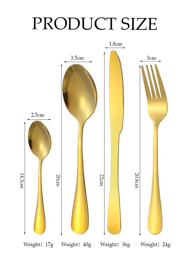 DUNISO 24 Pcs Stainless Steel Cutlery Set, Western Style Kitchen Utensil Set, Mirror Polished Tableware Set, With Knife, Fork, Spoon, Suitable For Family Dining, Kitchen，Gatherings,Gold  - Image 2