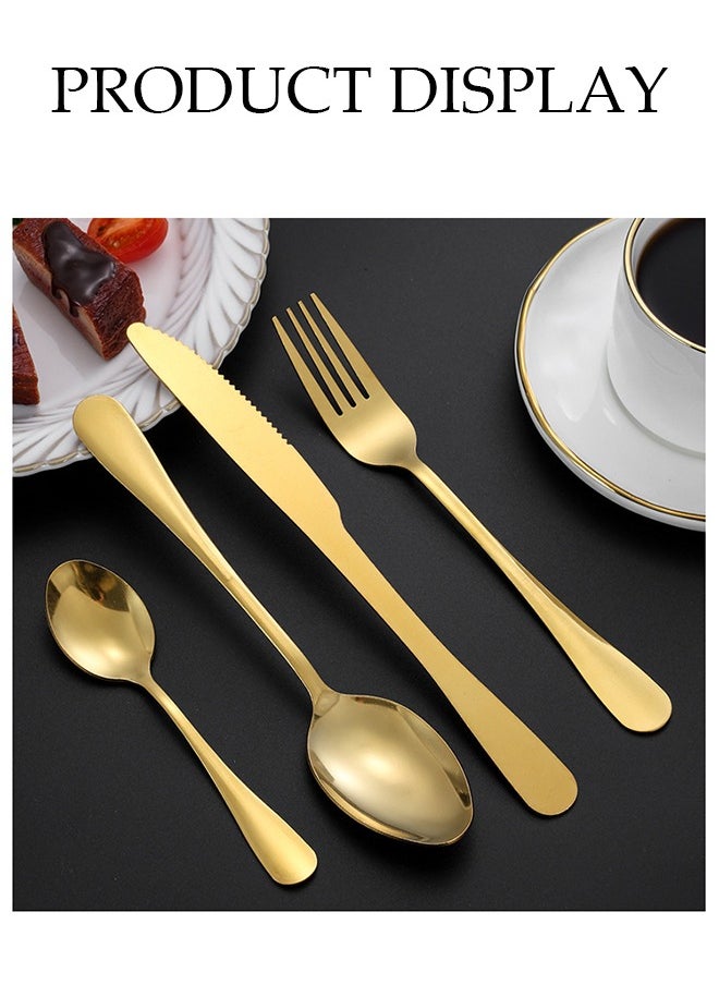DUNISO 24 Pcs Stainless Steel Cutlery Set, Western Style Kitchen Utensil Set, Mirror Polished Tableware Set, With Knife, Fork, Spoon, Suitable For Family Dining, Kitchen，Gatherings,Gold  - Image 5