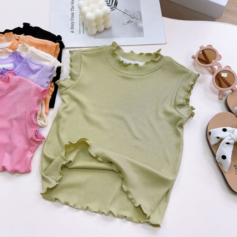Ice Silk Girls' Summer Lace T-Shirt Children'S Korean-Style All-Match Vest Children'S Lightweight Breathable Sleeveless Top For Baby - Image 1