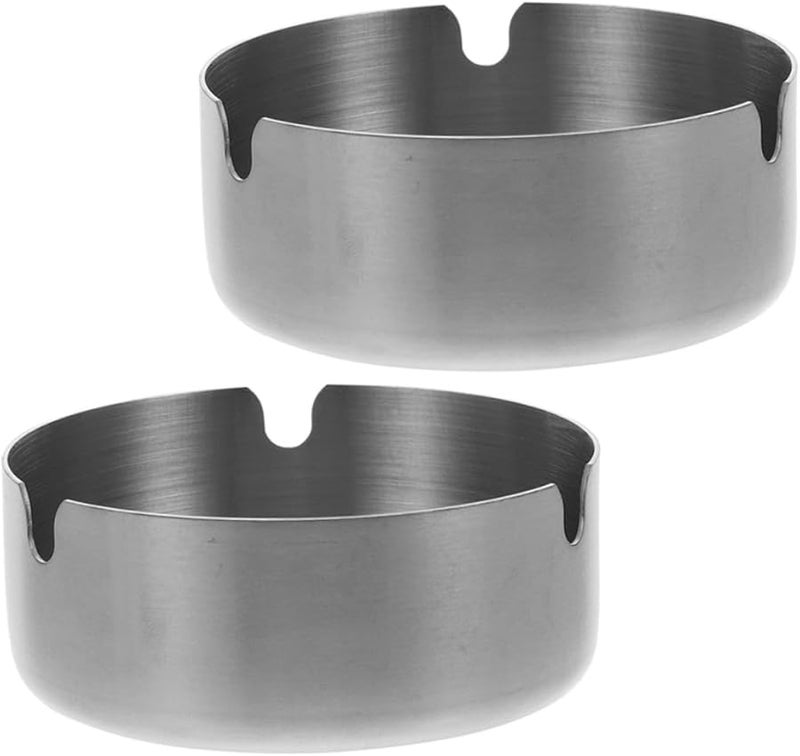 Stainless Steel Round Ashtray 8Cm Portable Table Tray for Home Office Patio 2Pcs Set - Image 1