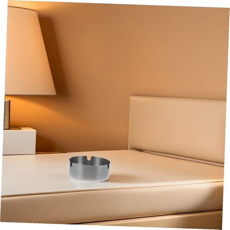 Stainless Steel Round Ashtray 8Cm Portable Table Tray for Home Office Patio 2Pcs Set - Image 5