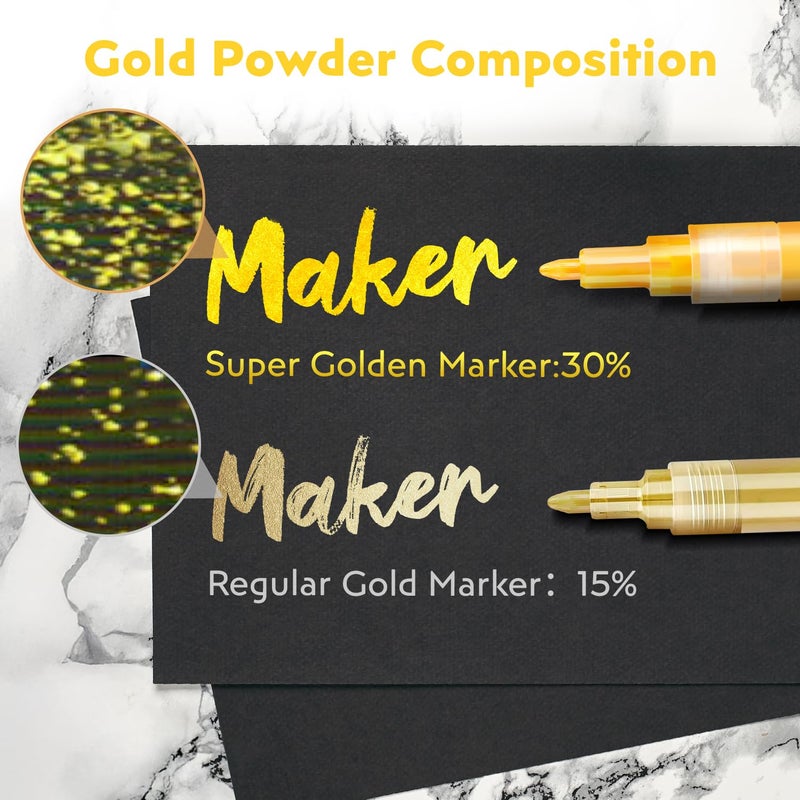 HOTU 5 Pack Super Gold Paint Markers - Metallic Gold Acrylic Paint Pens Glitter Extra Fine Tip 0.7mm for Black Paper,Wood, Rock Painting, Glass, Fabric - Image 4