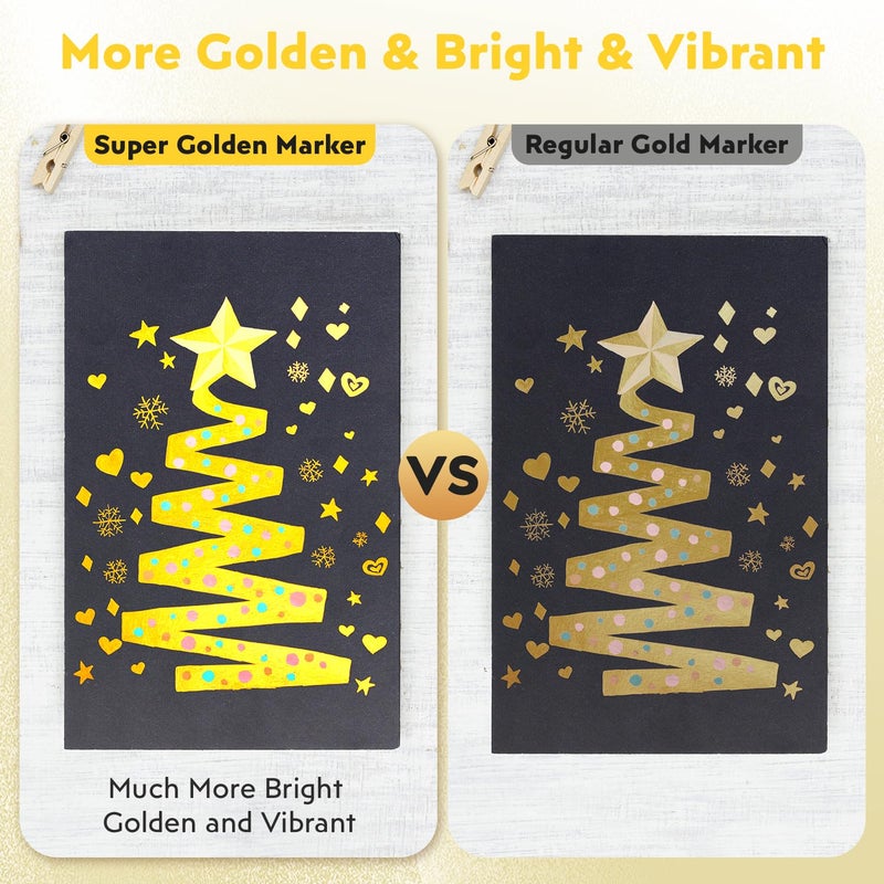 HOTU 5 Pack Super Gold Paint Markers - Metallic Gold Acrylic Paint Pens Glitter Extra Fine Tip 0.7mm for Black Paper,Wood, Rock Painting, Glass, Fabric - Image 5