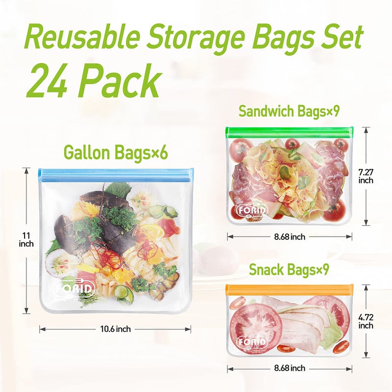 FORID Reusable Gallon Freezer Bags, 6 Pack Leakproof Extra Thick 1 Gallon Bags for Marinate Food & Fruit Cereal Sandwich Snack Meal Prep Travel Items Home Organization Storage - Image 2