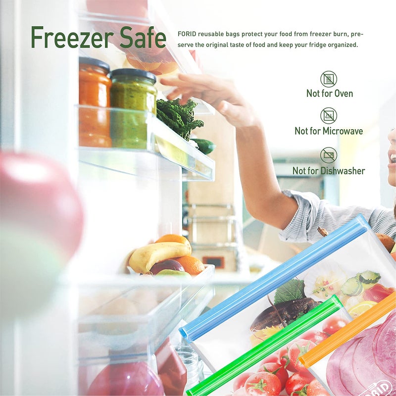 FORID Reusable Gallon Freezer Bags, 6 Pack Leakproof Extra Thick 1 Gallon Bags for Marinate Food & Fruit Cereal Sandwich Snack Meal Prep Travel Items Home Organization Storage - Image 4