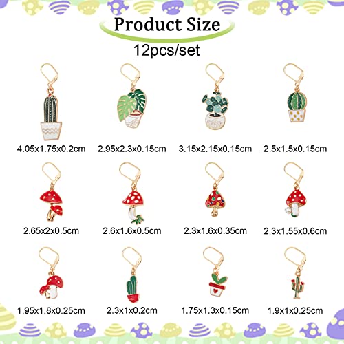 NBEADS 12 Pcs Plant Stitch Markers, Cactus Leaf Mushroom Alloy Enamel Crochet Stitch Marker Charms Locking DIY Handmade Gift for Knitting Weaving Accessories Quilting Handmade Jewelry - Image 3