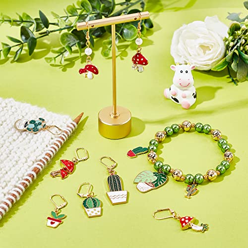 NBEADS 12 Pcs Plant Stitch Markers, Cactus Leaf Mushroom Alloy Enamel Crochet Stitch Marker Charms Locking DIY Handmade Gift for Knitting Weaving Accessories Quilting Handmade Jewelry - Image 5