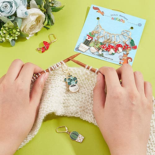 NBEADS 12 Pcs Plant Stitch Markers, Cactus Leaf Mushroom Alloy Enamel Crochet Stitch Marker Charms Locking DIY Handmade Gift for Knitting Weaving Accessories Quilting Handmade Jewelry - Image 2