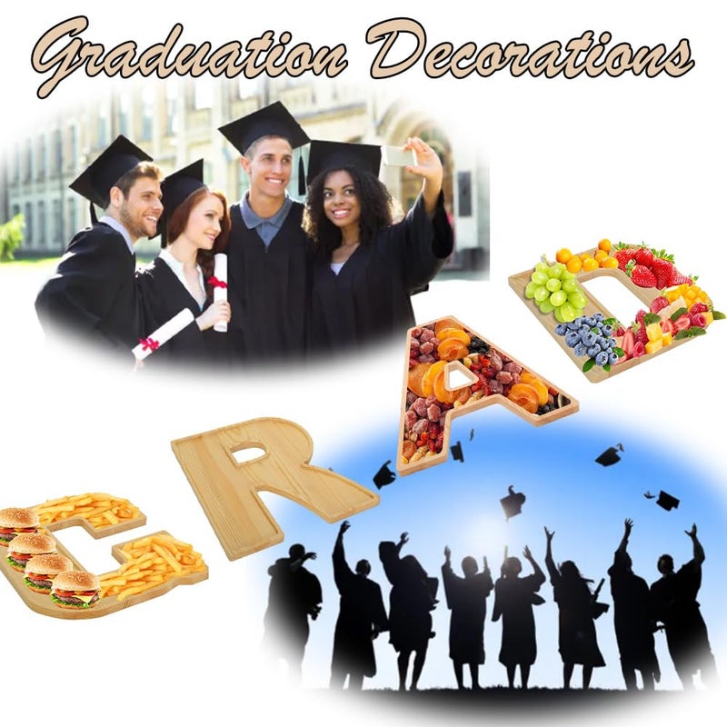 MRPAPA Grad Wooden Charcuterie Boards 4PCS Letter 12Inch Grad Serving Tray 2025 Graduation Wood Platter Decorative Snack Dish Plates for Graduation Party Decorations Supplies (Wood-4PCS) - Image 4