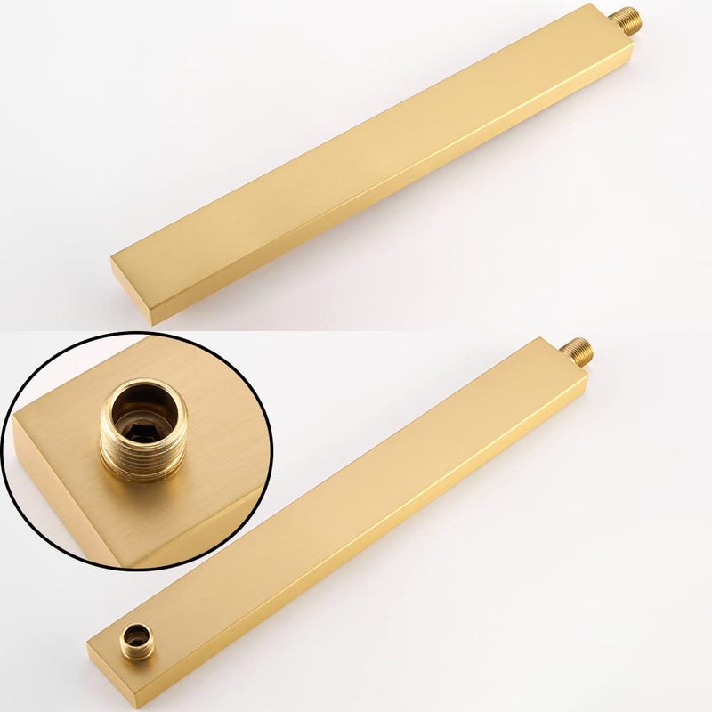 RANDOM 16 Inch Brushed Gold Shower Arm with Flange and Teflon Tape,Thicken Stainless Steel Extension Extender Pipe for Fixed Rain Shower Head,Extra Long High Rise Shower Head Extension Arm.91118-16BG - Image 2