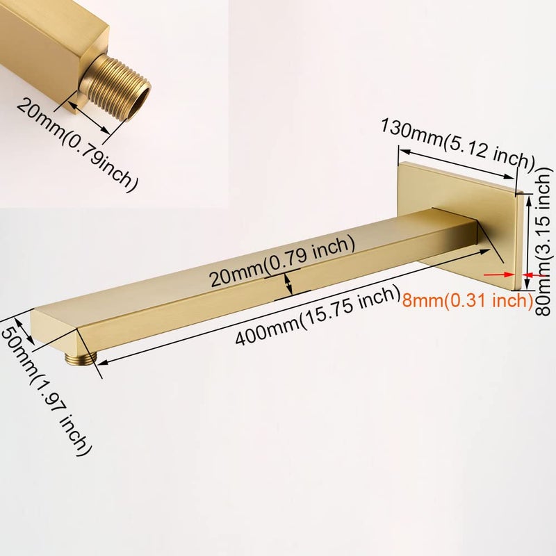 RANDOM 16 Inch Brushed Gold Shower Arm with Flange and Teflon Tape,Thicken Stainless Steel Extension Extender Pipe for Fixed Rain Shower Head,Extra Long High Rise Shower Head Extension Arm.91118-16BG - Image 5