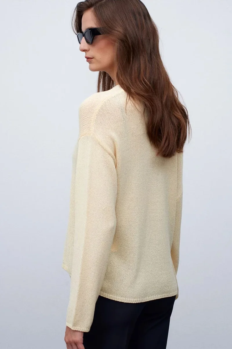 Dilvin Cream Natural DILVIN Women's Ribbed Boat-Neck Knit Sweater for Women | Best Price UAE