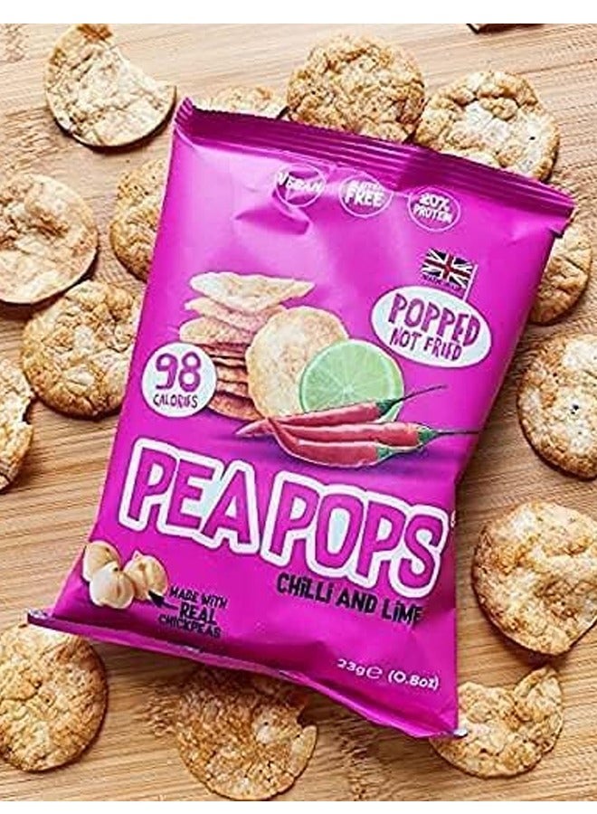 Pea Pops Healthy Protein Chips Delicious Chikpea Crisps 20% Protein Less Fat, Low Calorie Popped (Not Fried) 23g Chilli & Lime