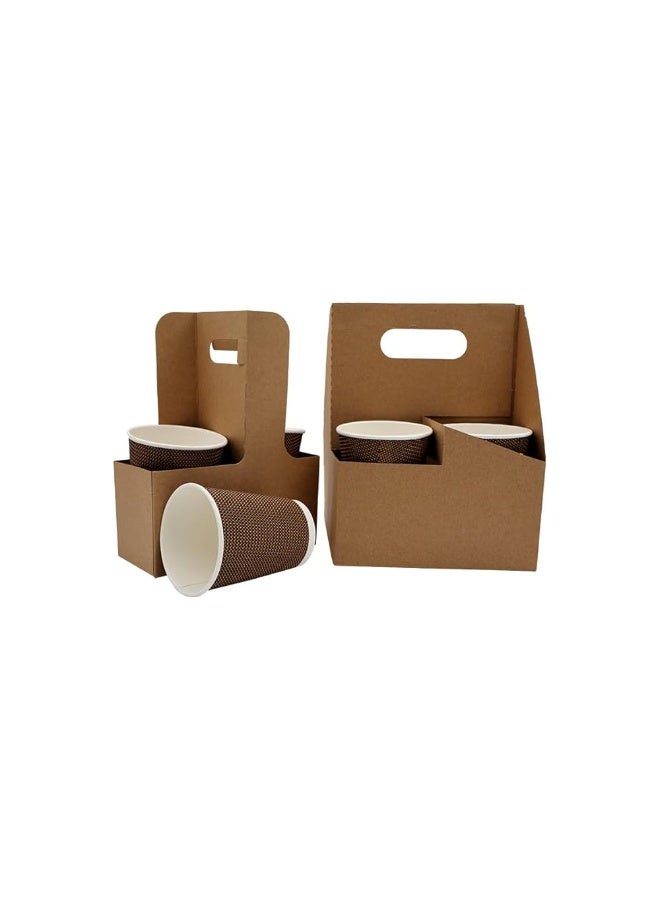 حزمة مثالية صندوق حامل أكواب القهوة من ورق كرافت صديق للبيئة – حامل مشروبات متين للأكواب الأربعة. للمشروبات الساخنة – حامل أكواب من الورق المقوى القوي والقابل للاستخدام مرة واحدة للمقاهي والمطاعم والفعاليات، عبوة تحتوي على 10 قطع. - Image 3