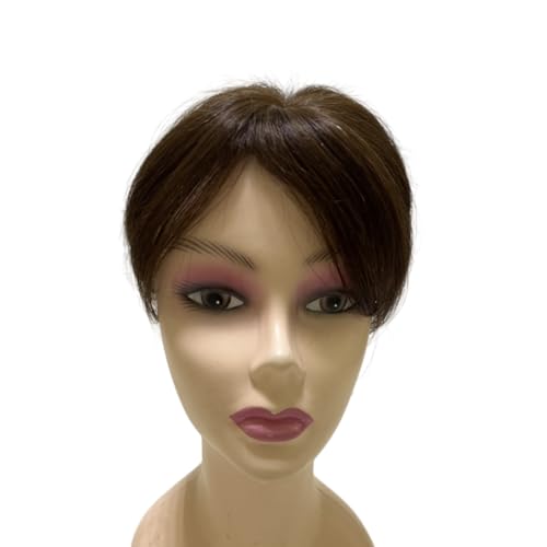 Anemone 6 inch Short Middle Part Straight Real Human Hair Topper Small Thin Clip-in Hair Bangs for Mild Hair Loss Suitable for Women and Men Reddish Tone (Dark Brown) - Image 4